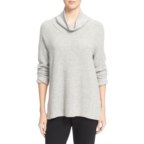 Vince Gray Side Zip Rib Knit Wool Cashmere Turtleneck Sweater - Picture 2 of 11